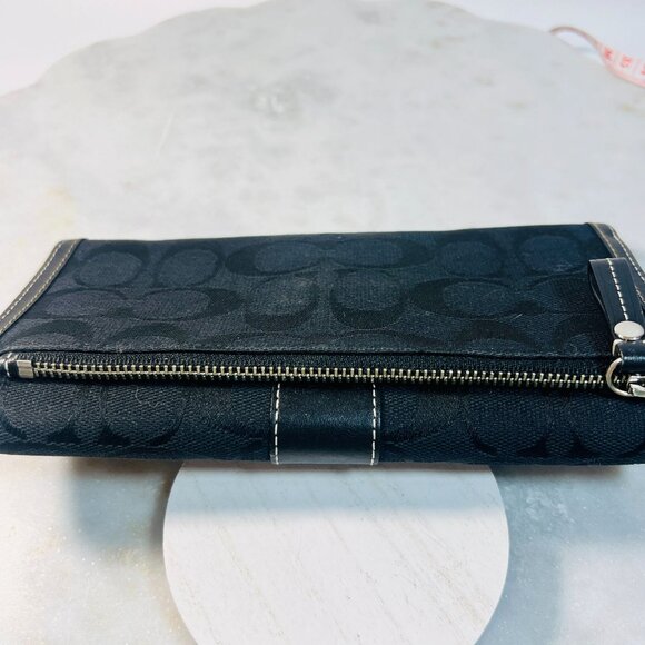 Coach Black Signature Canvas & Leather Wallet Purse Check Book Credit Cards ID - Picture 3 of 8